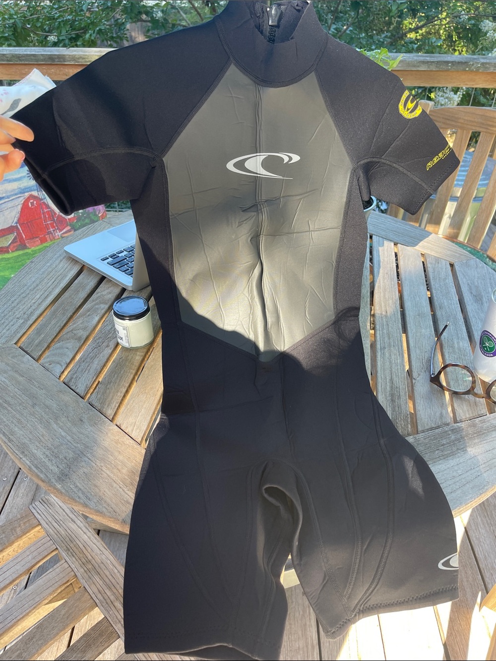 O'Neill Black Short Sleeve Women's Swim Rashguard with Gray Chest Panel